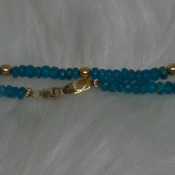 Genuine Blue Apatite Stone Necklace with 14k Gold Clasp and Beads - Picture 5 of 6